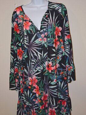 Tahari Sheer Tropical Dress/Cover up Size Large